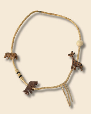 Wood Bead Necklace with Carved Animals 27"L Tiger Rhino Giraffe African Safari